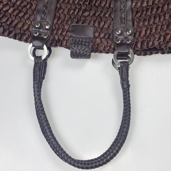 OVERSIZED WOVEN SHOULDER PURSE VINTAGE 100% STRAW BROWN WOMAN BAG - Picture 12 of 15